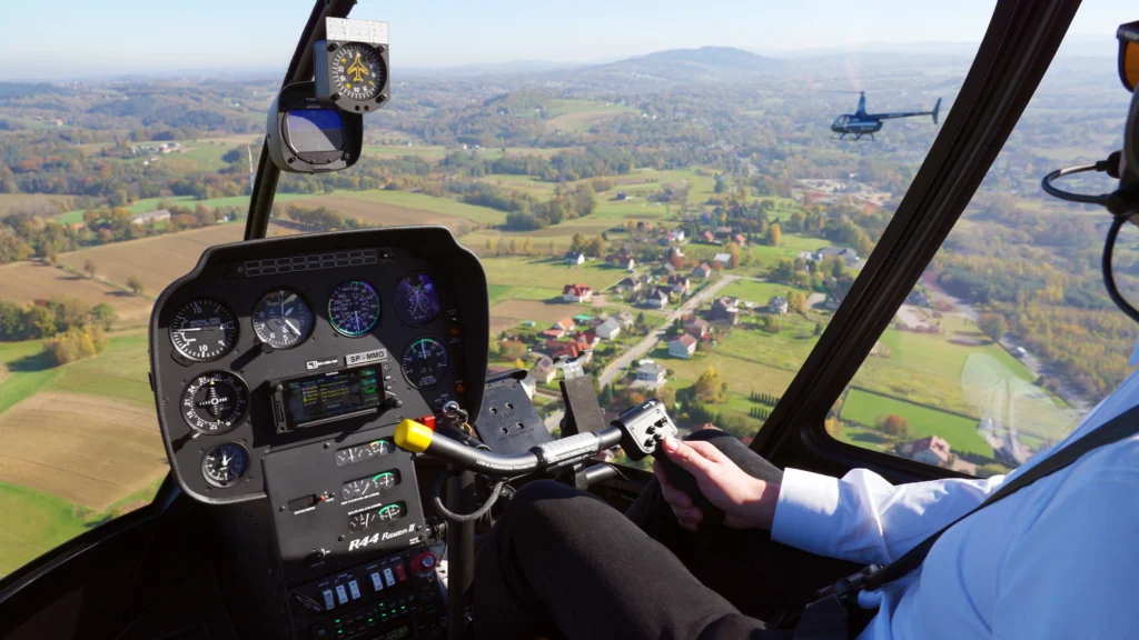 Aerial view from helicopter interior